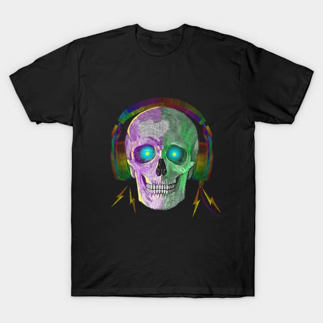 SKULL WITH HEADPHONES T-Shirt by KARMADESIGNER T-SHIRT SHOP